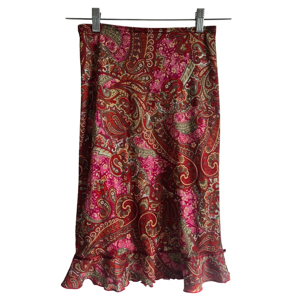 Vtg y2k Luna Chix Small Paisley Skirt Womens Pink Red Boho Ruffle Hem Stretch